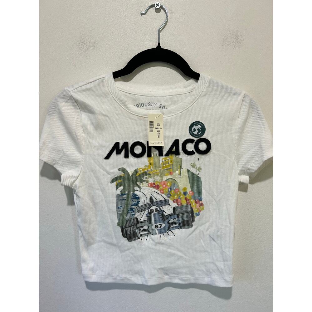 Aeropostale F1 Monaco baby tee size S white NWT